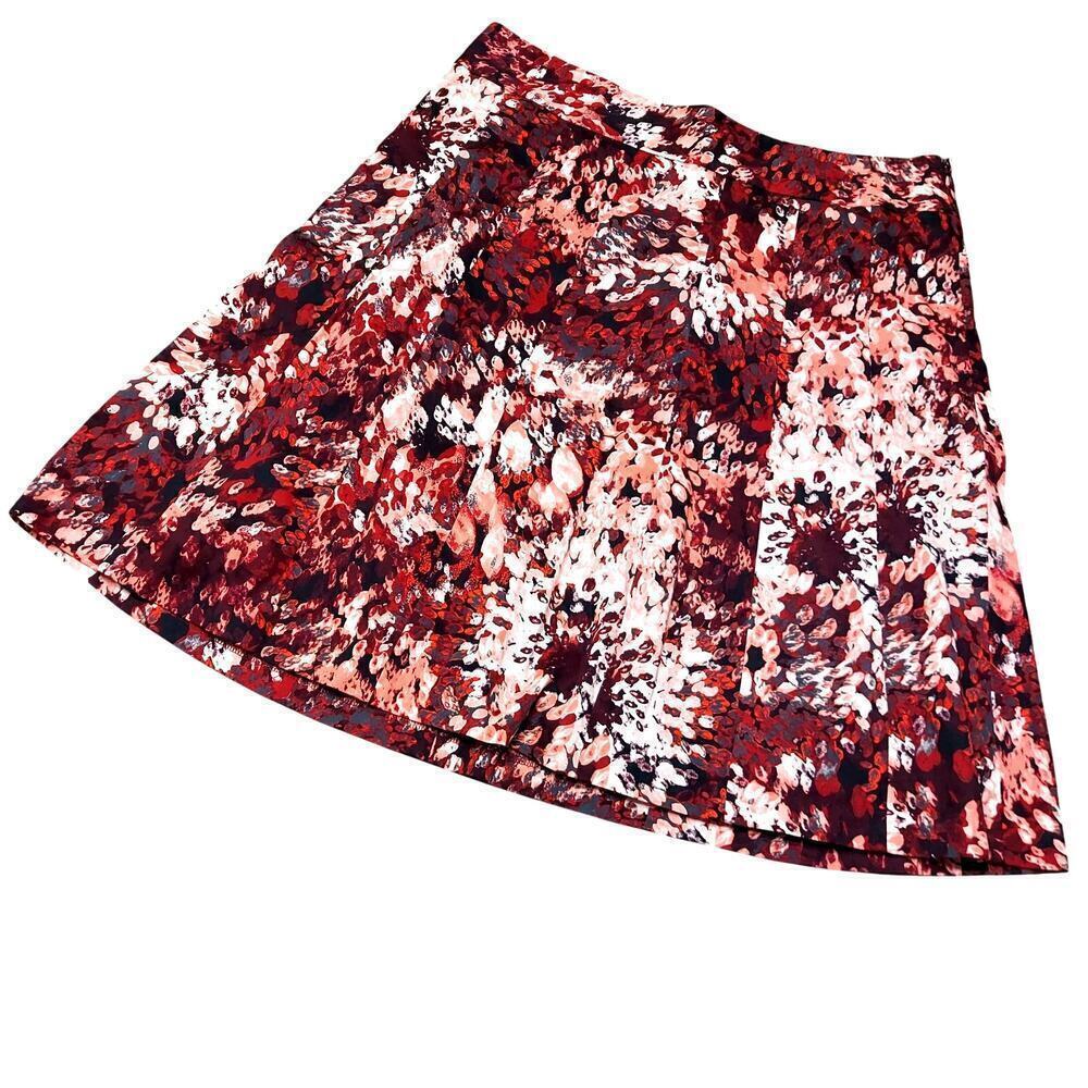 Ann Taylor Women's Burgundy Abstract Floral Print A-Line Cotton Skirt